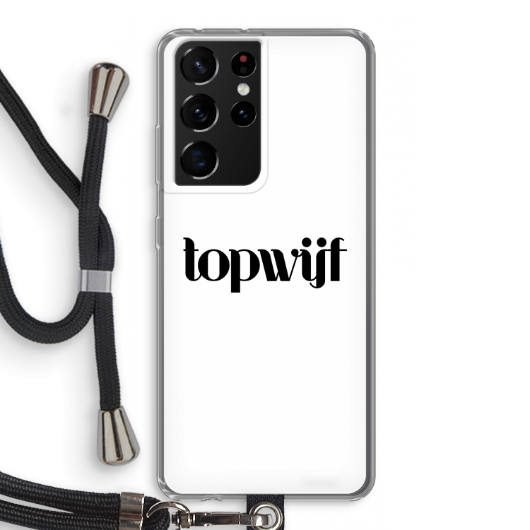 Topwijf Wit: Samsung Galaxy S21 Ultra Transparant Hoesje met koord