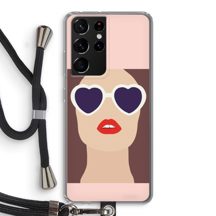 Red lips: Samsung Galaxy S21 Ultra Transparant Hoesje met koord