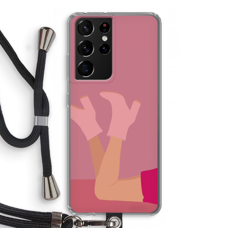Pink boots: Samsung Galaxy S21 Ultra Transparant Hoesje met koord