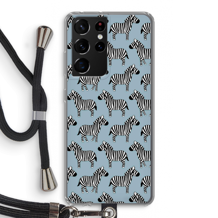 Zebra: Samsung Galaxy S21 Ultra Transparant Hoesje met koord
