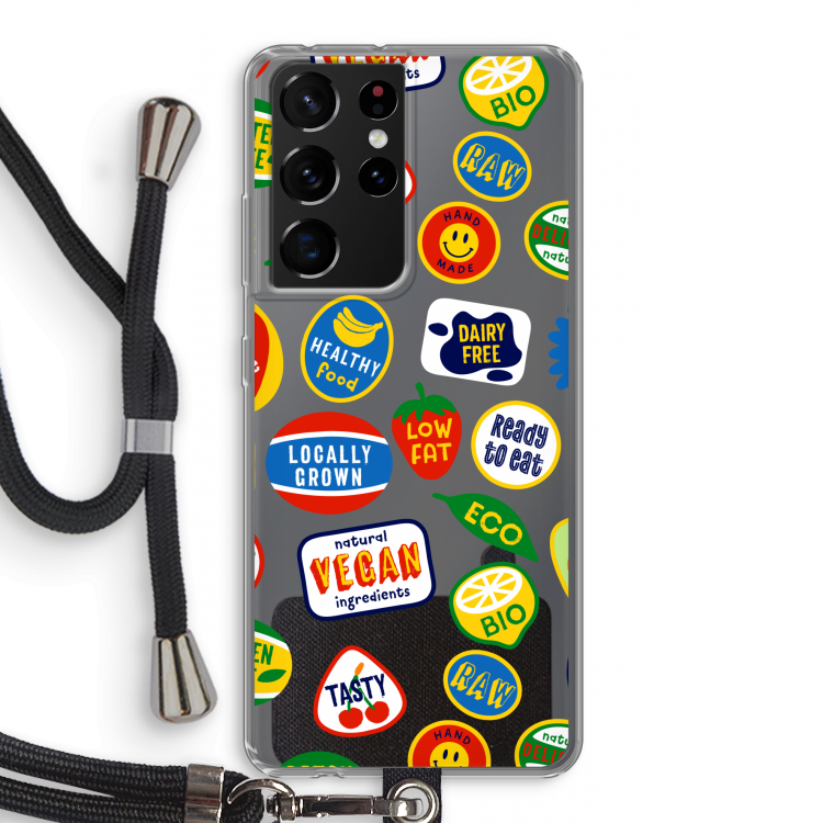 Fruitsticker: Samsung Galaxy S21 Ultra Transparant Hoesje met koord