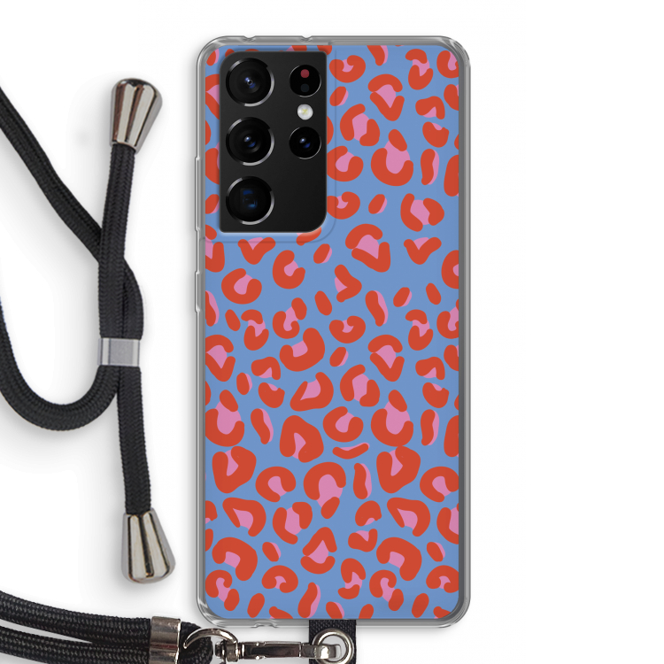 Leopard blue: Samsung Galaxy S21 Ultra Transparant Hoesje met koord