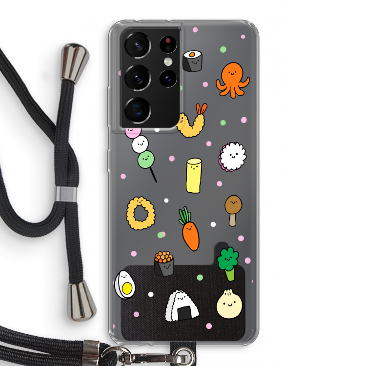 Happy bento friends: Samsung Galaxy S21 Ultra Transparant Hoesje met koord