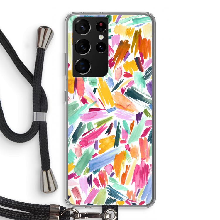 Watercolor Brushstrokes: Samsung Galaxy S21 Ultra Transparant Hoesje met koord