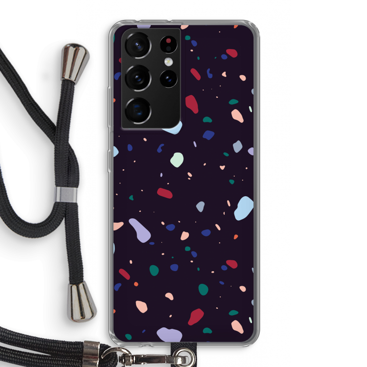 Dark Rounded Terrazzo: Samsung Galaxy S21 Ultra Transparant Hoesje met koord