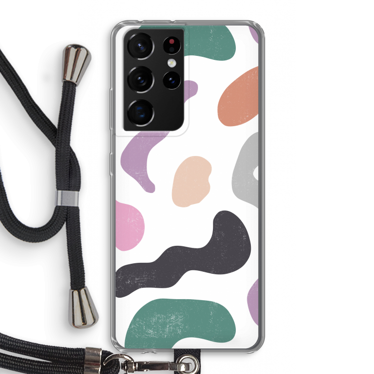 Memphis Shapes: Samsung Galaxy S21 Ultra Transparant Hoesje met koord