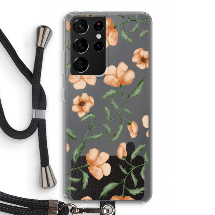 Peachy flowers: Samsung Galaxy S21 Ultra Transparant Hoesje met koord