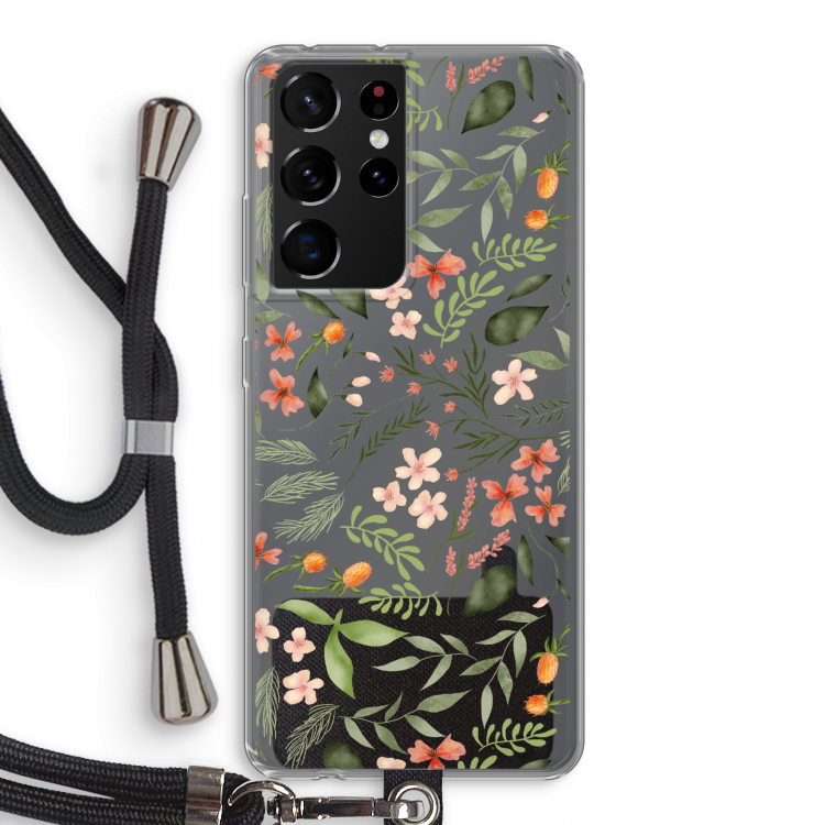 Sweet little flowers: Samsung Galaxy S21 Ultra Transparant Hoesje met koord