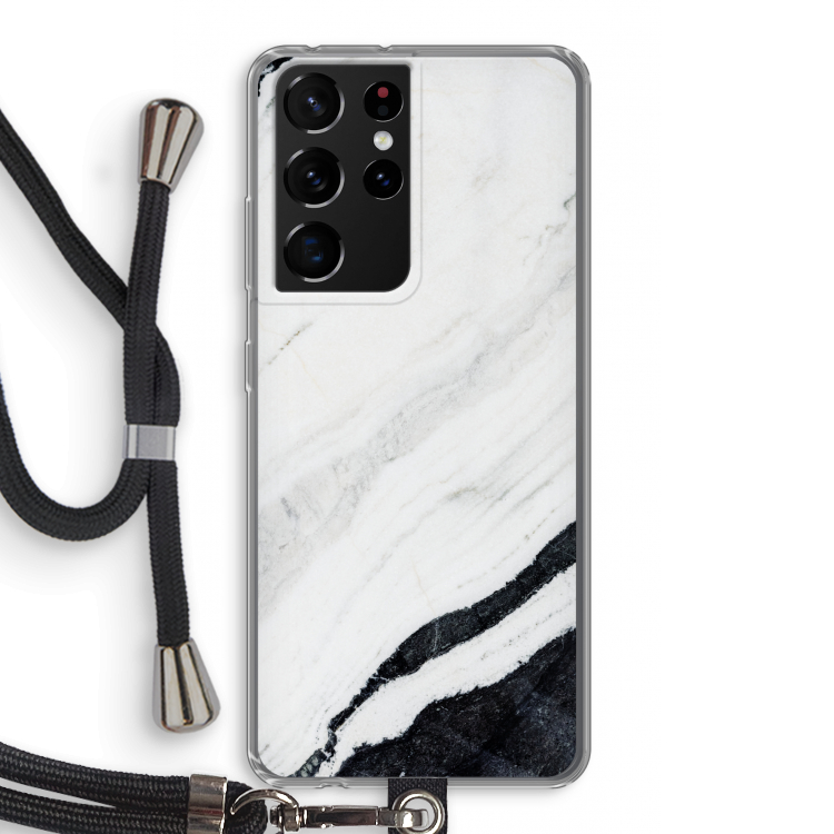 Elegante marmer: Samsung Galaxy S21 Ultra Transparant Hoesje met koord