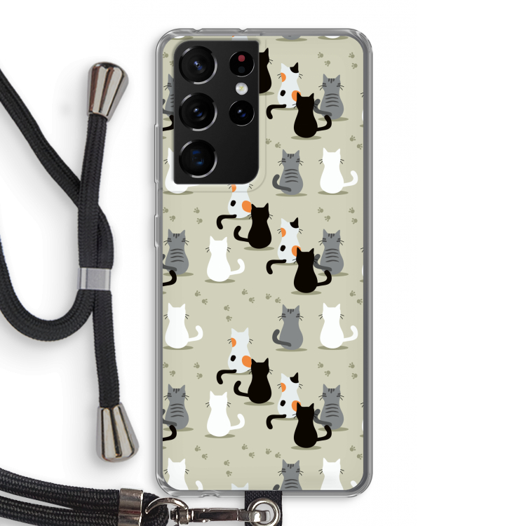 Katten: Samsung Galaxy S21 Ultra Transparant Hoesje met koord