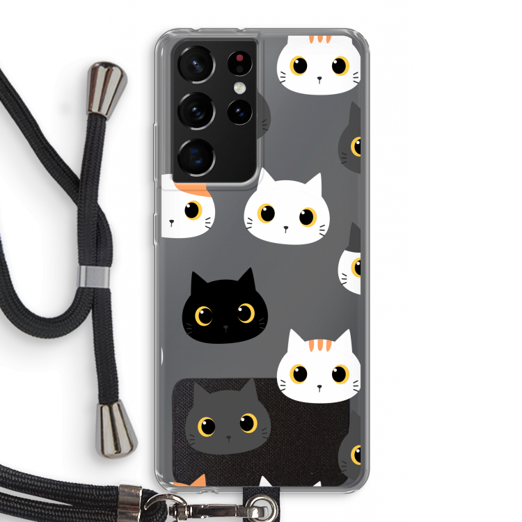 Katten: Samsung Galaxy S21 Ultra Transparant Hoesje met koord