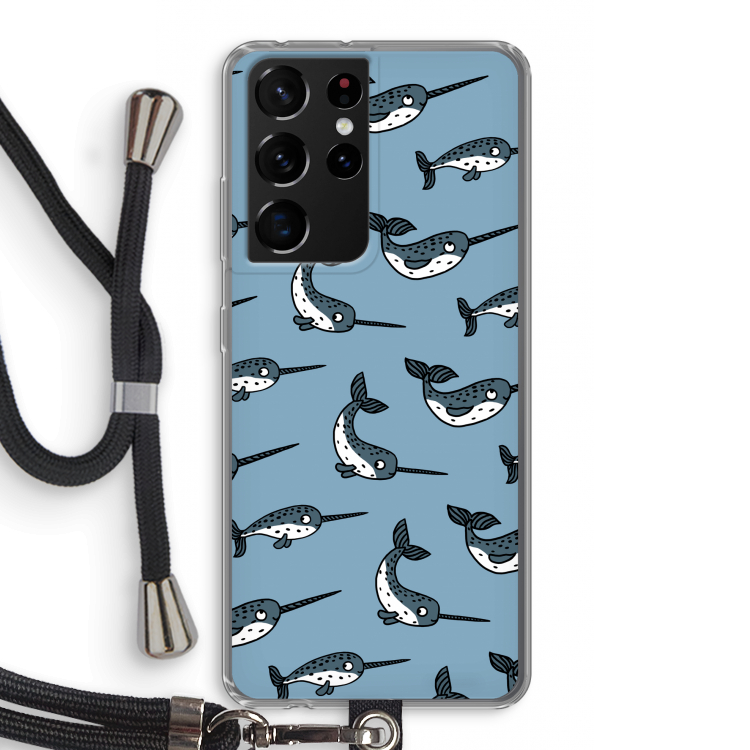 Narwhal: Samsung Galaxy S21 Ultra Transparant Hoesje met koord