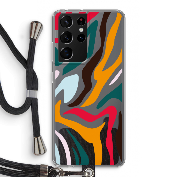 Colored Zebra: Samsung Galaxy S21 Ultra Transparant Hoesje met koord