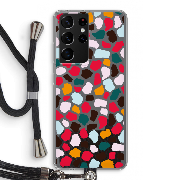 Colored Giraffe: Samsung Galaxy S21 Ultra Transparant Hoesje met koord