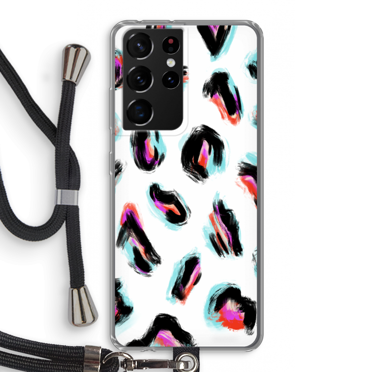 Cheetah color: Samsung Galaxy S21 Ultra Transparant Hoesje met koord