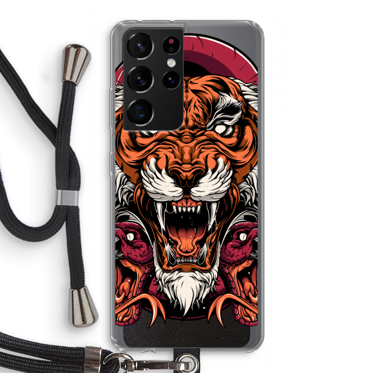 Tiger and Rattlesnakes: Samsung Galaxy S21 Ultra Transparant Hoesje met koord