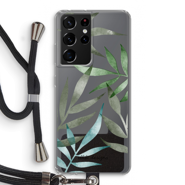 Tropical watercolor leaves: Samsung Galaxy S21 Ultra Transparant Hoesje met koord