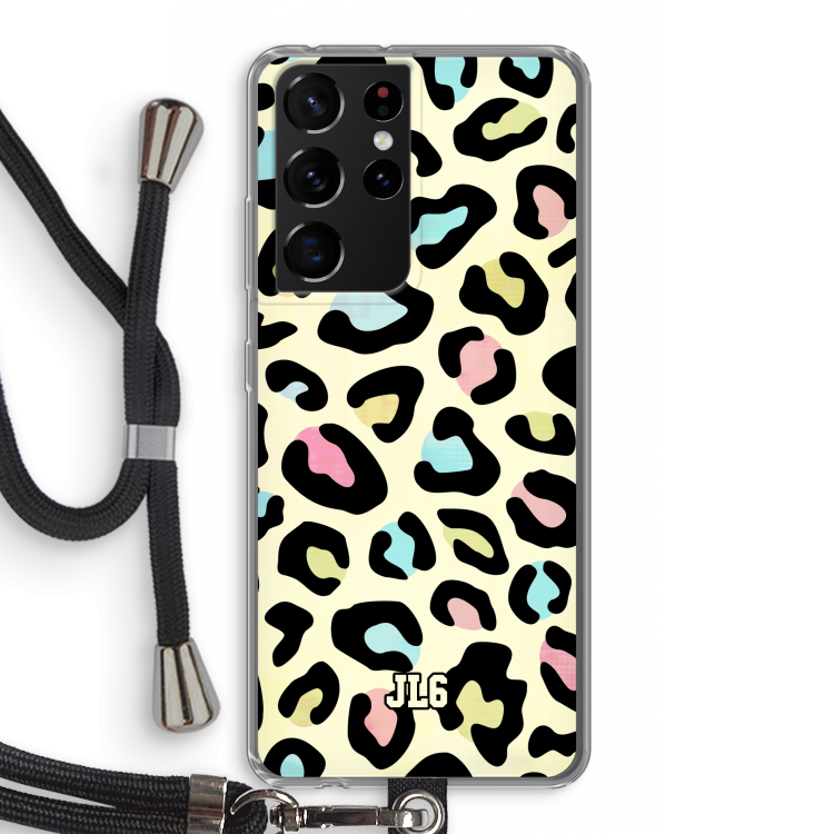 Leopard pattern: Samsung Galaxy S21 Ultra Transparant Hoesje met koord