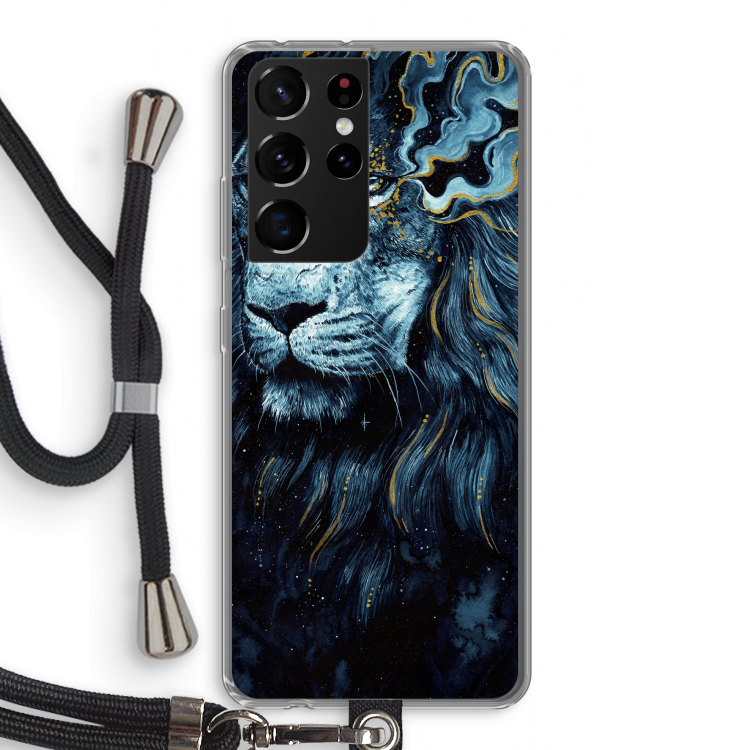 Darkness Lion: Samsung Galaxy S21 Ultra Transparant Hoesje met koord