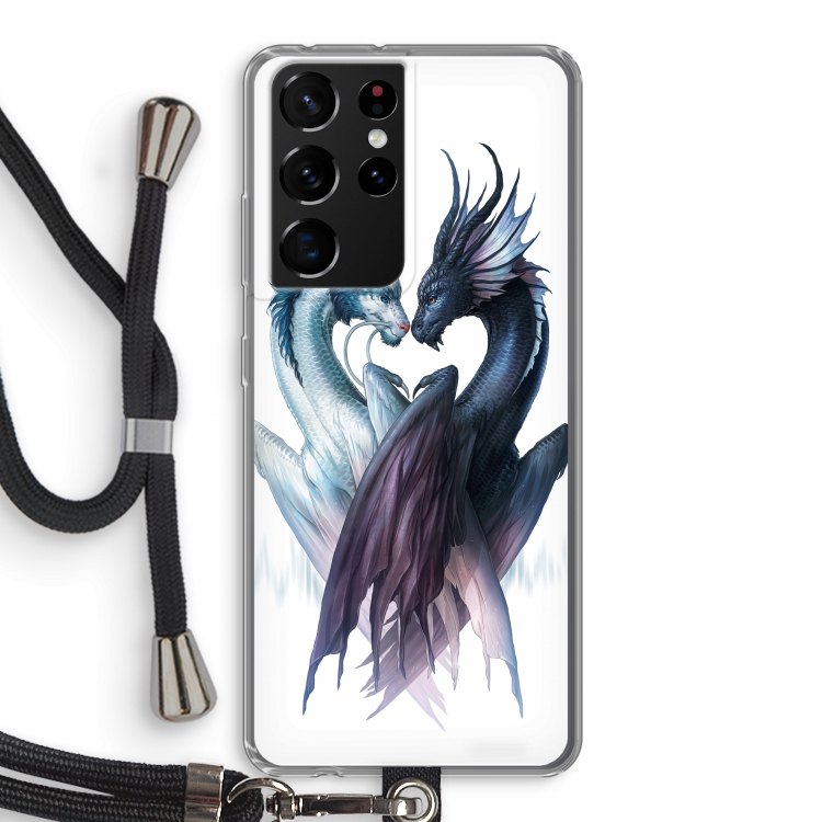 Yin Yang Dragons: Samsung Galaxy S21 Ultra Transparant Hoesje met koord