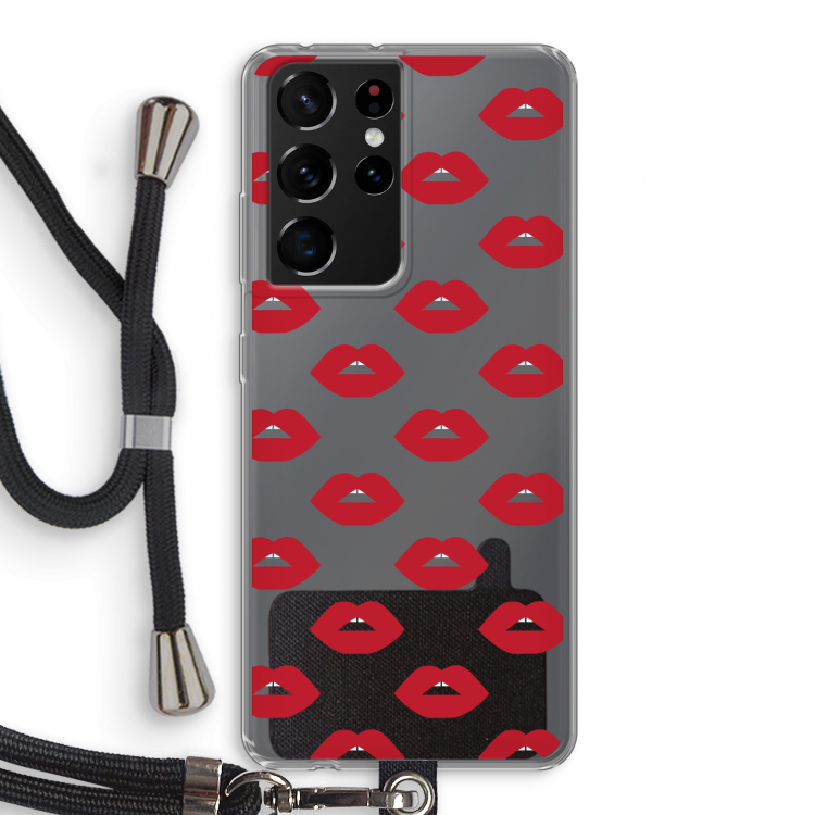 Lips: Samsung Galaxy S21 Ultra Transparant Hoesje met koord