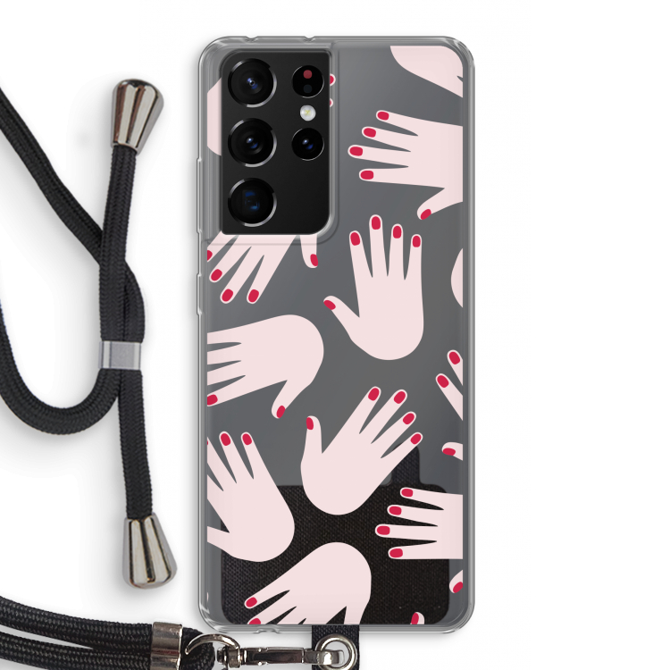 Hands pink: Samsung Galaxy S21 Ultra Transparant Hoesje met koord