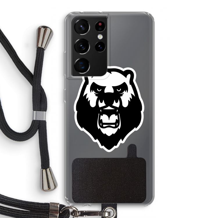 Angry Bear (white): Samsung Galaxy S21 Ultra Transparant Hoesje met koord