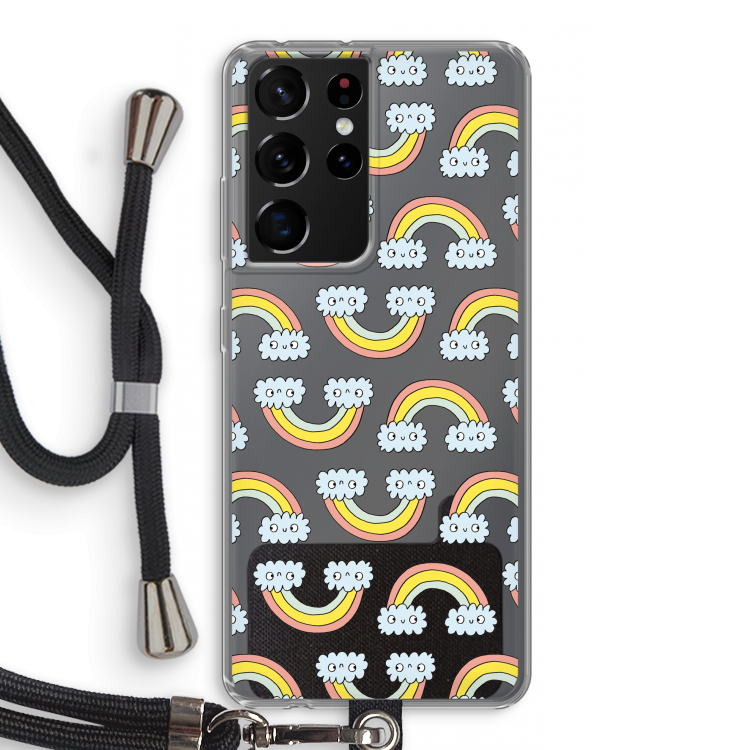 Regenboog: Samsung Galaxy S21 Ultra Transparant Hoesje met koord
