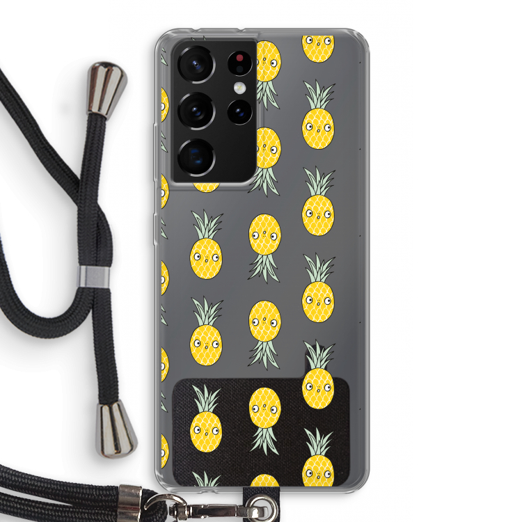 Ananas: Samsung Galaxy S21 Ultra Transparant Hoesje met koord