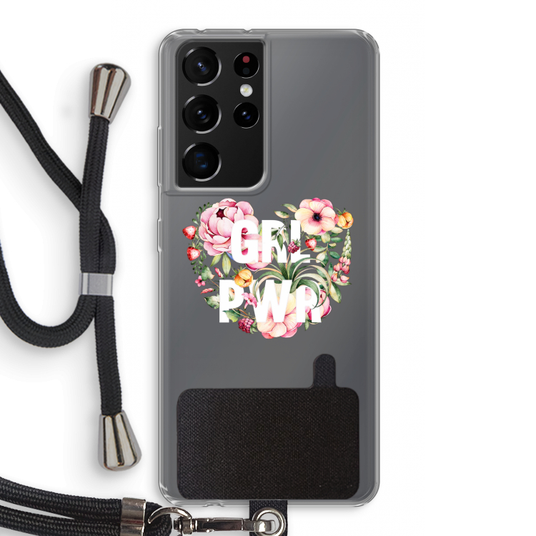 GRL PWR Flower: Samsung Galaxy S21 Ultra Transparant Hoesje met koord
