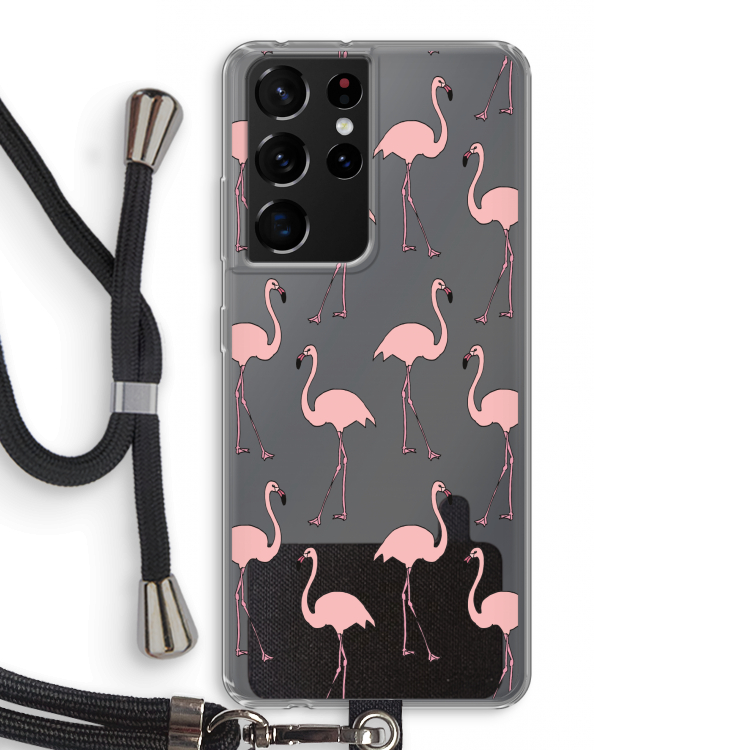 Anything Flamingoes: Samsung Galaxy S21 Ultra Transparant Hoesje met koord