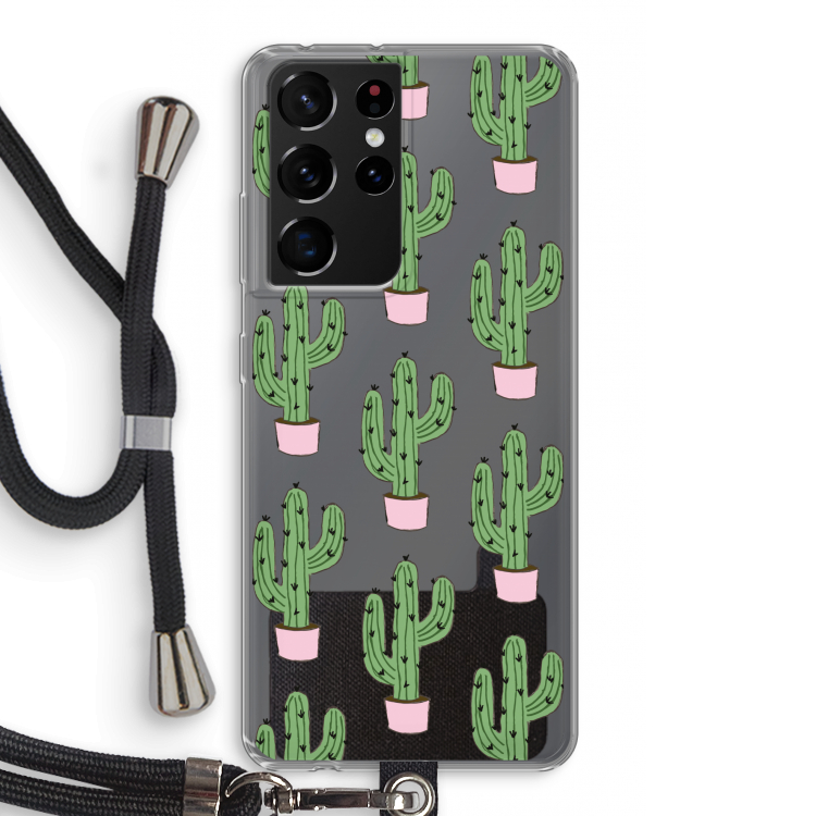 Cactus Lover: Samsung Galaxy S21 Ultra Transparant Hoesje met koord