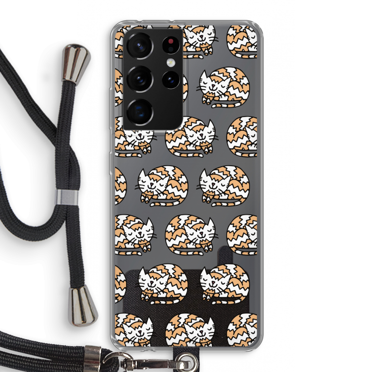 Slapende poes: Samsung Galaxy S21 Ultra Transparant Hoesje met koord