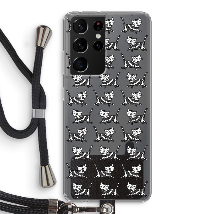 Zwarte poes: Samsung Galaxy S21 Ultra Transparant Hoesje met koord