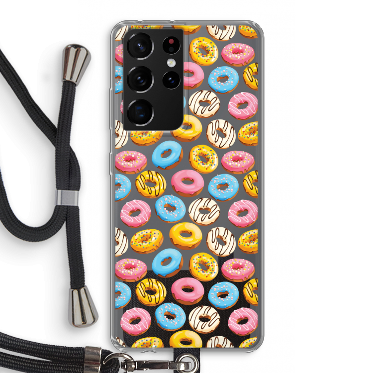 Pink donuts: Samsung Galaxy S21 Ultra Transparant Hoesje met koord