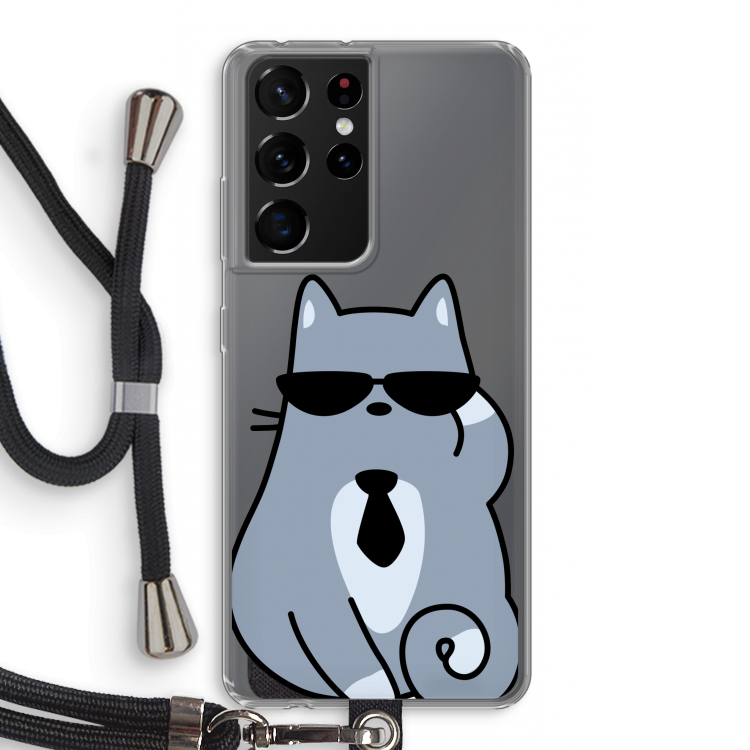 Cool cat: Samsung Galaxy S21 Ultra Transparant Hoesje met koord