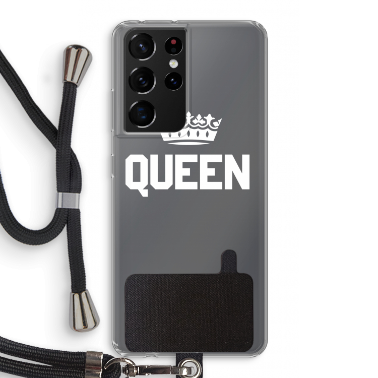 Queen zwart: Samsung Galaxy S21 Ultra Transparant Hoesje met koord