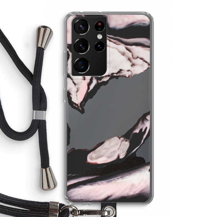 Roze stroom: Samsung Galaxy S21 Ultra Transparant Hoesje met koord