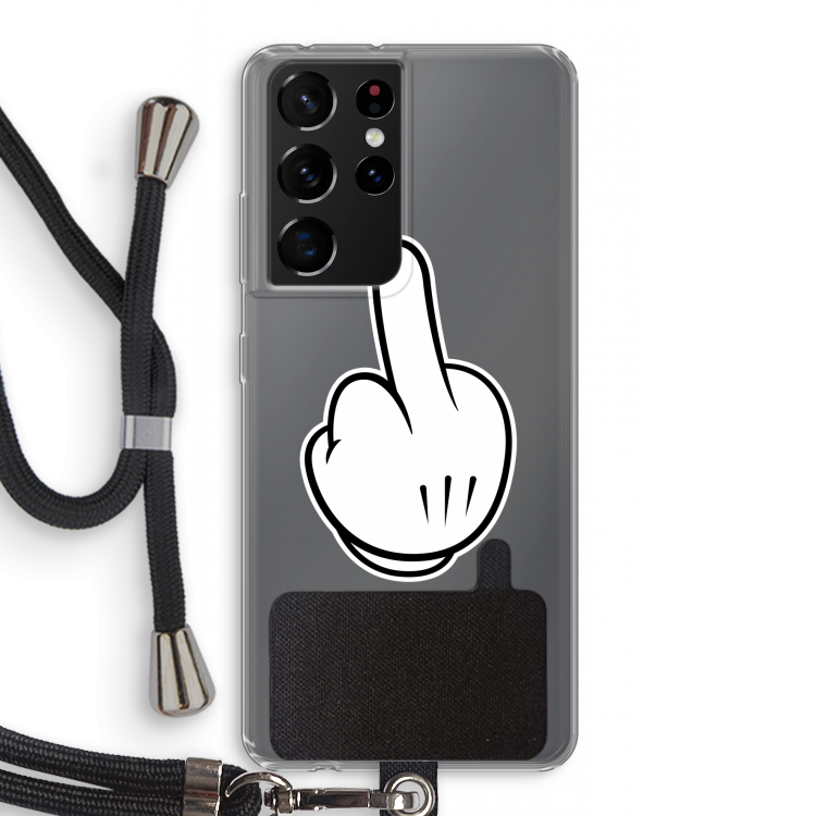Middle finger white: Samsung Galaxy S21 Ultra Transparant Hoesje met koord