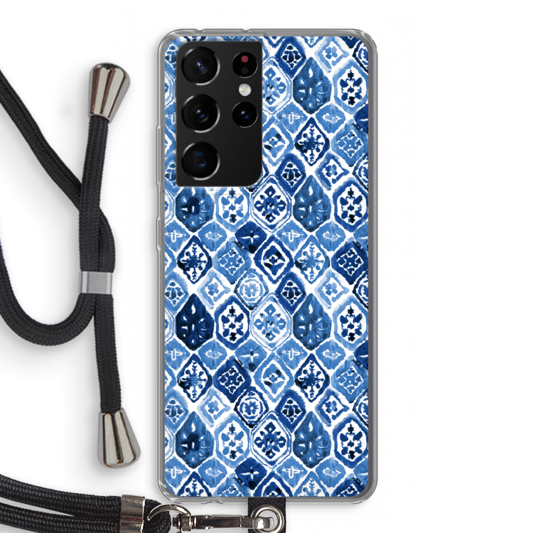 Blauw motief: Samsung Galaxy S21 Ultra Transparant Hoesje met koord