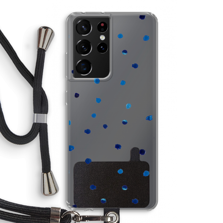 Blauwe stippen: Samsung Galaxy S21 Ultra Transparant Hoesje met koord
