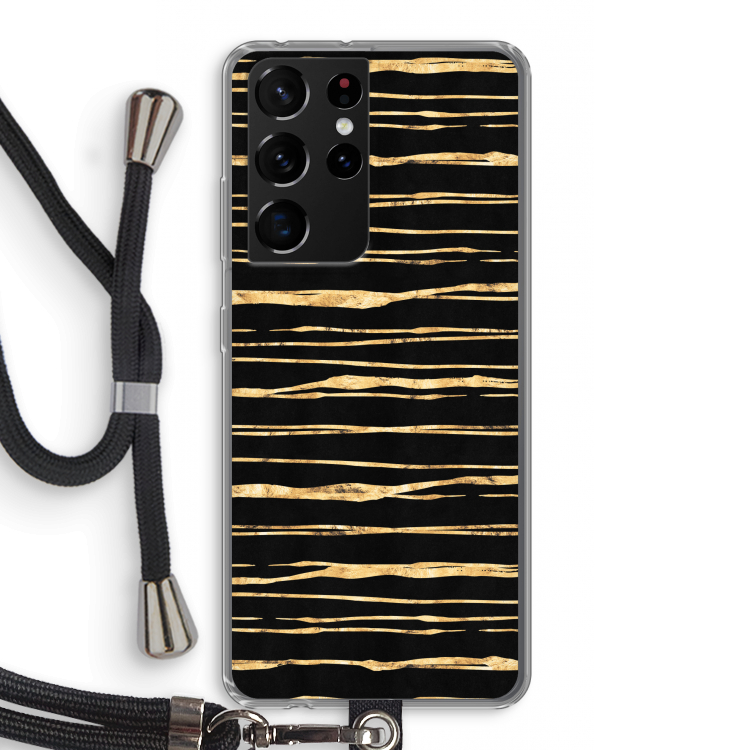 Gouden strepen: Samsung Galaxy S21 Ultra Transparant Hoesje met koord