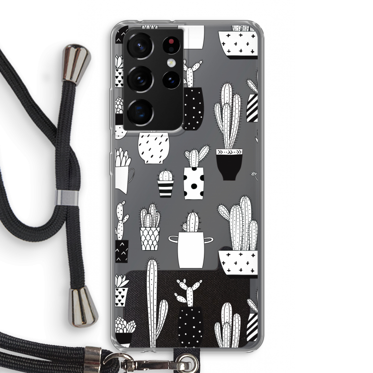 Cactusmotief: Samsung Galaxy S21 Ultra Transparant Hoesje met koord