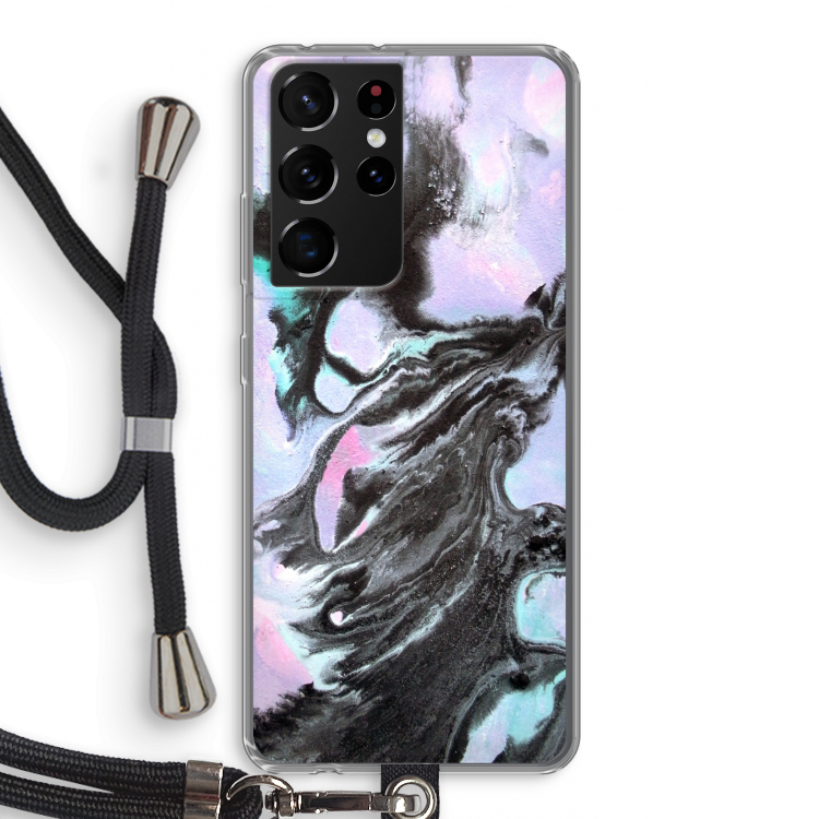 Pastel zwart: Samsung Galaxy S21 Ultra Transparant Hoesje met koord