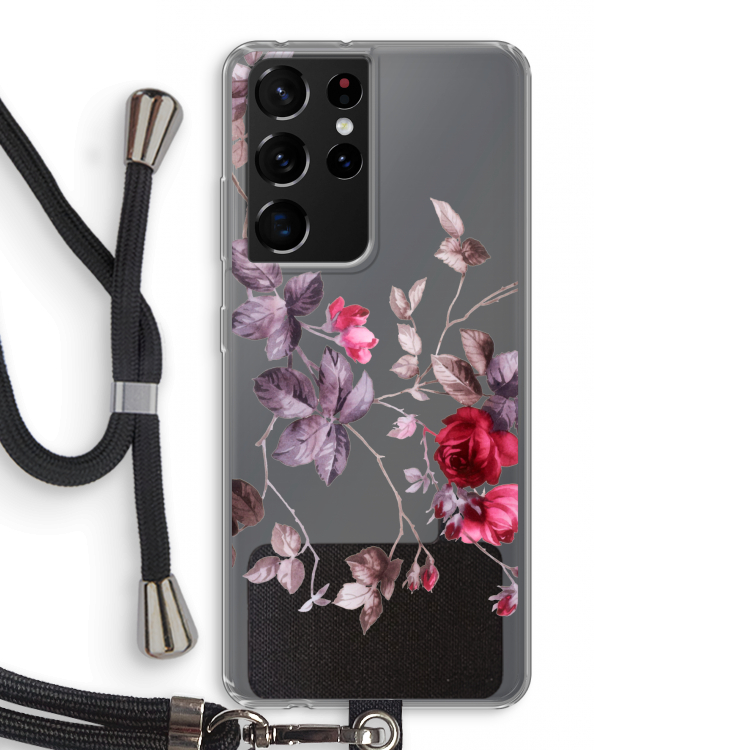 Mooie bloemen: Samsung Galaxy S21 Ultra Transparant Hoesje met koord