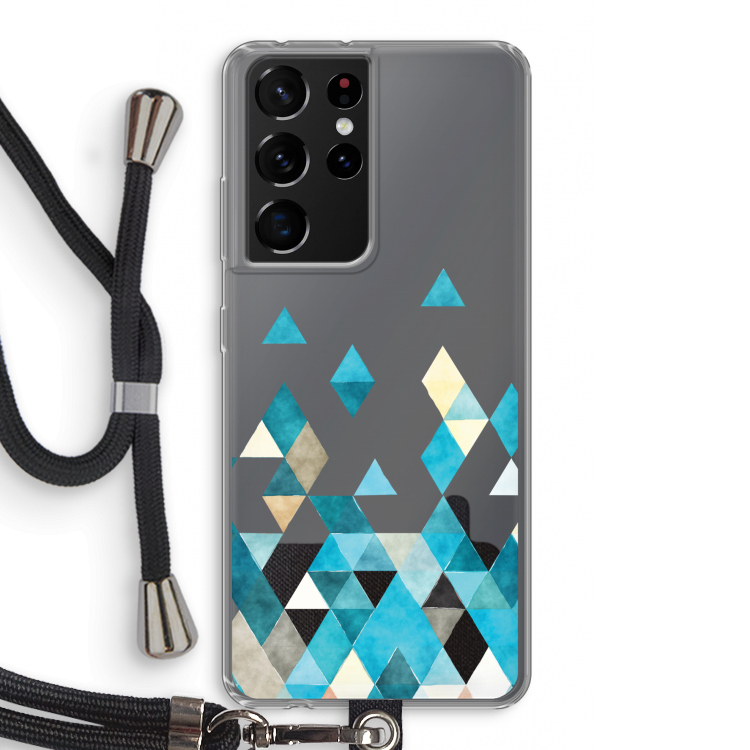 Gekleurde driehoekjes blauw: Samsung Galaxy S21 Ultra Transparant Hoesje met koord