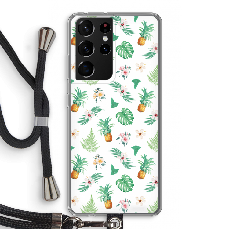 Ananas bladeren: Samsung Galaxy S21 Ultra Transparant Hoesje met koord