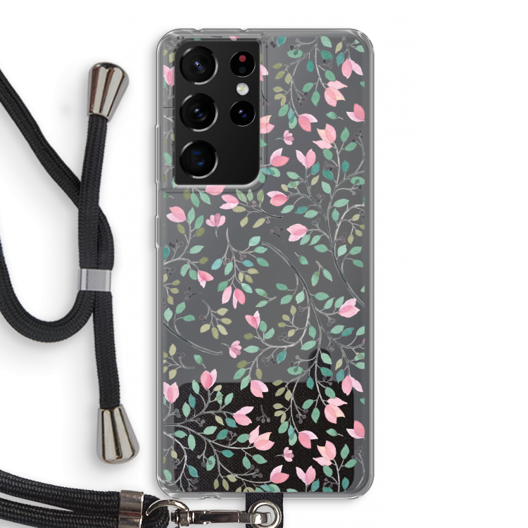 Sierlijke bloemen: Samsung Galaxy S21 Ultra Transparant Hoesje met koord