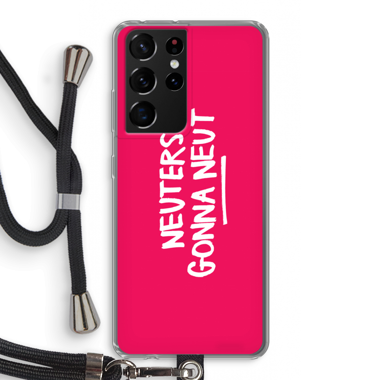 Neuters (roze): Samsung Galaxy S21 Ultra Transparant Hoesje met koord
