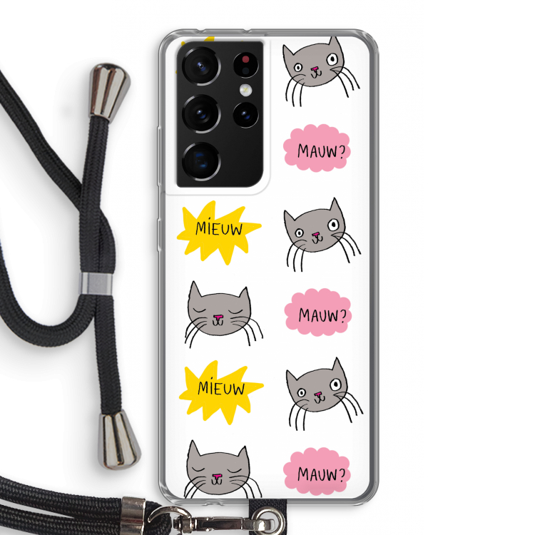 Meow: Samsung Galaxy S21 Ultra Transparant Hoesje met koord